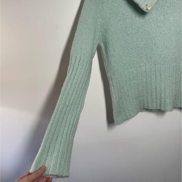 Women Sweater M Light Blue Alpaka Blend Cowl Neck Button Knit Made In Italy Prep - Picture 3 of 5
